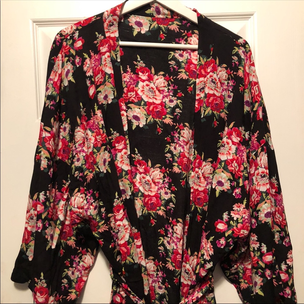 Black Floral Maternity Robe